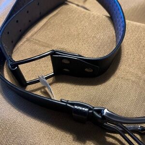 Dkny Black Belt with Silver Buckle and Smooth Finish